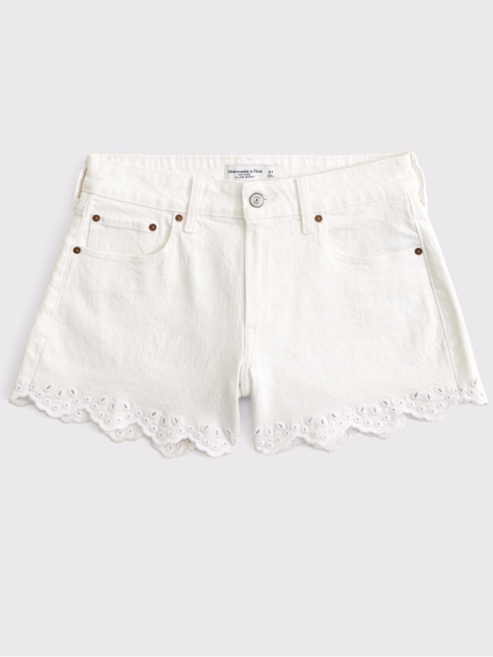 Abercrombie & Fitch White Eyelet Scalloped Hem Denim Shorts